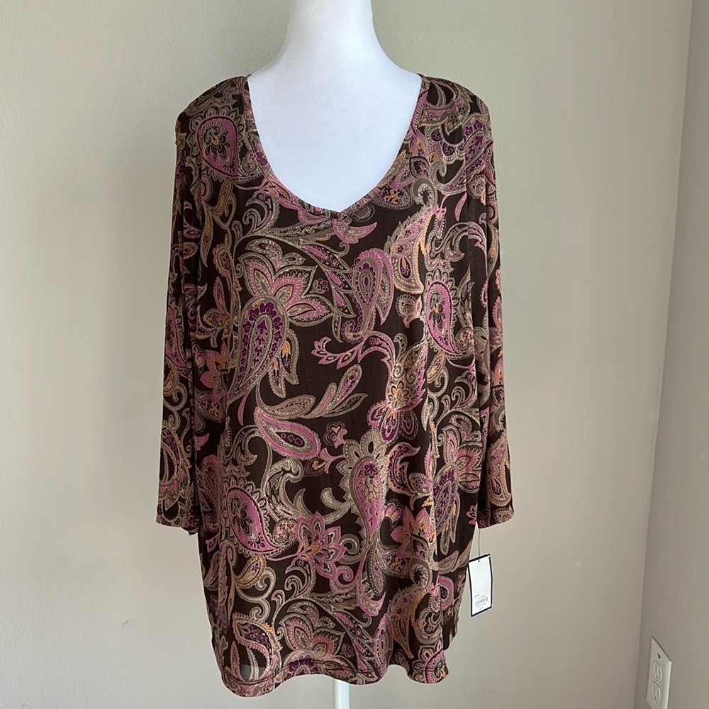 NWT Croft&Barrow women’s brown paisley blouse